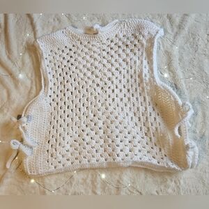 White Crochet Vest with Tie Sides
